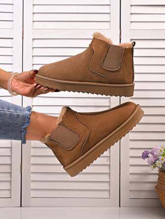 2025 Vinter Nya Dam Komfort Casual Rund Tå Slip-On Varma Snökängor Med Tjock Sula, Lämpliga För Friluftsliv, Pälskängor