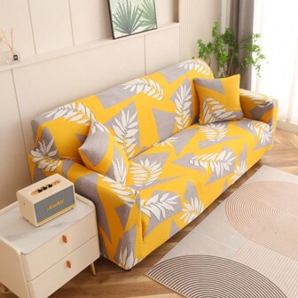 1pc Leaf Pattern Sofa Cover, Elastic Full Coverage Washable Couch Slipcover, Soft Universal Protective Furniture Decor For 1, 2, 3, 4 Seat Sofas