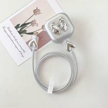 5pcs Apple Data Cable Protector Sleeves, Heart/Bow/Snake Designs, Compatible With IPhone, Prevent Breakage For 20W UK Plug Charger