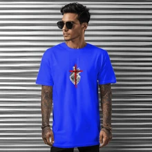 T-Shirt Catholic Shirt Printed Prayer Creed Back - 寶藍色 - 查看 2