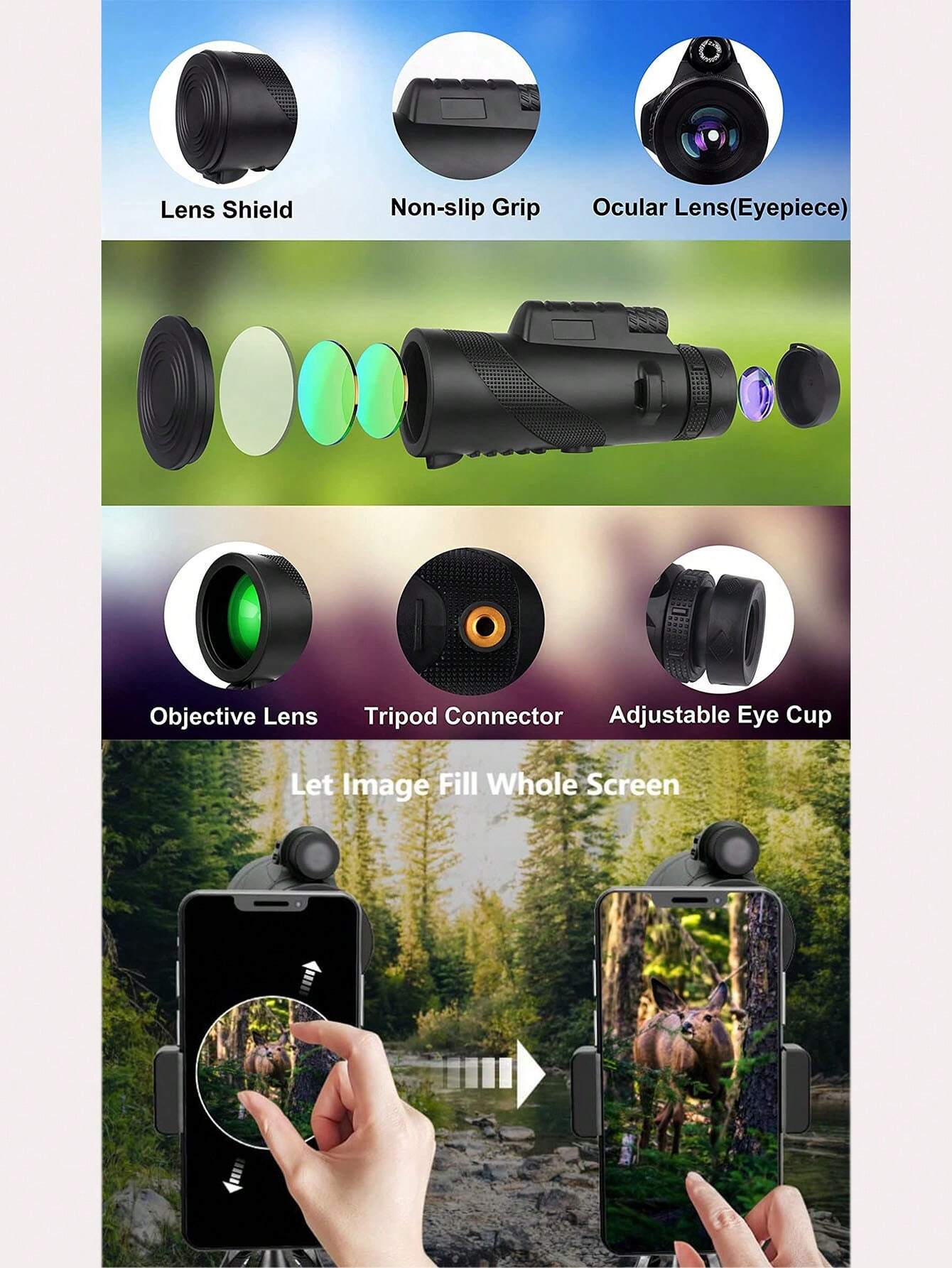 FOCUHUNTER 34 Mm /1.34'' Monocular Telescope Mount Rings 1.62" High - View #2