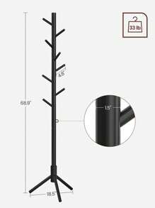 VASAGLE Coat Rack Free Standing Coat Rack Solid Wood Coat And Hat Stand With 8 Hooks For Clothes Bags Purses For Entryway Hallway White - Brown - View 3