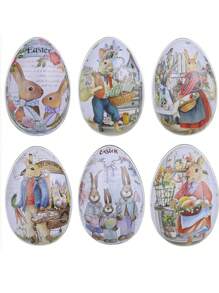 复活节派对用品：锡制蛋容器 + 彩色兔子设计巧克力蛋，适合派对装饰、朋友礼物、家庭节日必需品，营造节日气氛