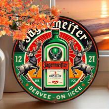 1 szt., Jagermeister Vintage 8x8 cali okrągły metalowy znak, trwała aluminiowa sztuka ścienna do wystroju domu i biura, odporna na warunki atmosferyczne, do użytku wewnątrz i na zewnątrz, idealna do salonu, baru, kawiarni - materiał metalowy