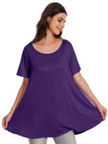 OUTBALL Plus Size Tops For Women Casual Short Sleeve Shirts Summer Clothes Round Neck Tunics For Leggings - Deep purple color - View 4