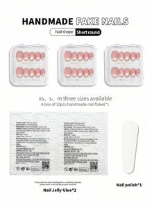 10pcs Reflective Glitter Cat Eye Handmade Press On Nails - Short Oval False Nails For Women And Girls - Nude Pink (3 Size Available) - Glossy Finish Nail Supplies