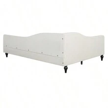 Full Size L-Shaped Linen Daybed With Solid Wood Legs Beige OLD SKU: SF000146AAA