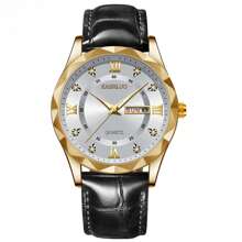 KASRLOU Fashionable Business Sports Waterproof Luminous Black Leather Belt Quartz Watch With Calendar For Men, High Quality Wrist Watch