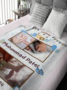 1pc Personalized Custom Flannel Blanket For Children Featuring A Photo Collage Design, Tailored To The Child's Photo. It Is Soft And Warm, Perfect For Commemorating Precious Moments. This Blanket Makes A Great Holiday Gift For Kids, Friends, Babies, And Loved Ones, Suitable For Napping, Camping, And Traveling. Ideal For Birthdays, And Children's Day. Back To School Winter Gift Ideas Boy Girl Valentine's Day - Style 1 - View 3