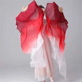 1 Piece 150cm/59inch Long Belly Dance Imitation Silk Veil Fan, Artificial Silk Bamboo Long Fan Veil, Handmade Belly Dance Dance Silk Fan, Dance Performance (Right Hand) Halloween Best Gifts Birthday Graduation
