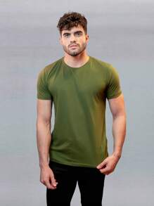 Men's Basic Slim Fit Plain Egyptian Cotton T-Shirt - 軍綠色 - 查看 1