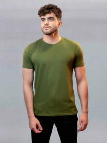Men's Basic Slim Fit Plain Egyptian Cotton T-Shirt - 軍綠色 - 查看 2
