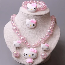 Sanrio 4pcs Sanrio Cartoon Hello Kitty Necklace Hairclips Ring Set Toy Kawaii Sanrio Teenagers Hairpins Accessories Birthday Gifts