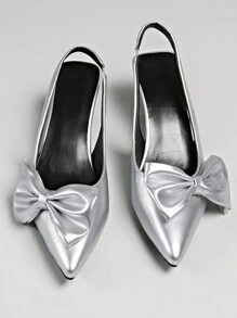 Women's High Heels, New Arrival Fashion High Heels, French Pointed Toe Bow Backstrap, Fairy Style High Heels, French Thin Heel Hollow Design, Soft Comfortable Material, Suitable For Party, Wedding, Formal Occasions, Versatile
