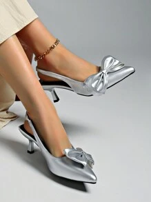 Women's High Heels, New Arrival Fashion High Heels, French Pointed Toe Bow Backstrap, Fairy Style High Heels, French Thin Heel Hollow Design, Soft Comfortable Material, Suitable For Party, Wedding, Formal Occasions, Versatile