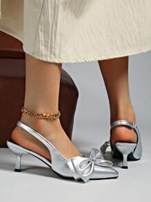 Women's High Heels, New Arrival Fashion High Heels, French Pointed Toe Bow Backstrap, Fairy Style High Heels, French Thin Heel Hollow Design, Soft Comfortable Material, Suitable For Party, Wedding, Formal Occasions, Versatile