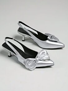 Women's High Heels, New Arrival Fashion High Heels, French Pointed Toe Bow Backstrap, Fairy Style High Heels, French Thin Heel Hollow Design, Soft Comfortable Material, Suitable For Party, Wedding, Formal Occasions, Versatile