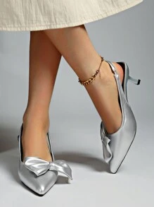 Women's High Heels, New Arrival Fashion High Heels, French Pointed Toe Bow Backstrap, Fairy Style High Heels, French Thin Heel Hollow Design, Soft Comfortable Material, Suitable For Party, Wedding, Formal Occasions, Versatile