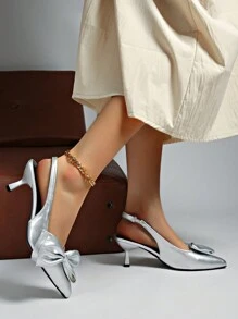 Women's High Heels, New Arrival Fashion High Heels, French Pointed Toe Bow Backstrap, Fairy Style High Heels, French Thin Heel Hollow Design, Soft Comfortable Material, Suitable For Party, Wedding, Formal Occasions, Versatile
