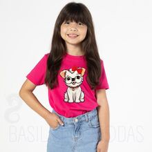 Girl T-Shirt Printed Dog School Fashion Casual Gift - 玫紅色 - 查看 2