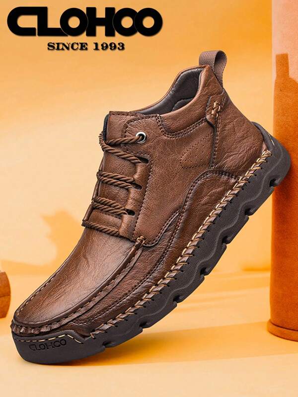 CLOHOO CLOHOO Marke handgenähte Stiefeletten für Herren, Herren Lederstiefel mit hohem Schaft, Stiefel, Wanderstiefel