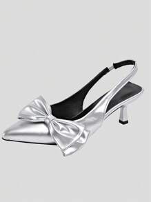 Women's High Heels, New Arrival Fashion High Heels, French Pointed Toe Bow Backstrap, Fairy Style High Heels, French Thin Heel Hollow Design, Soft Comfortable Material, Suitable For Party, Wedding, Formal Occasions, Versatile