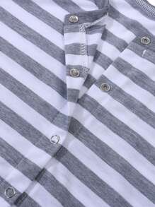 Women's Christmas Long Sleeve Stripe Snowman Print One Piece Pajamas Bodycon Jumpsuit Button Neck Sleepwear Romper Valentine's Day Nightwear Spring Fall New Years Clothes Party Holiday Outfits - 灰色 - 查看 3