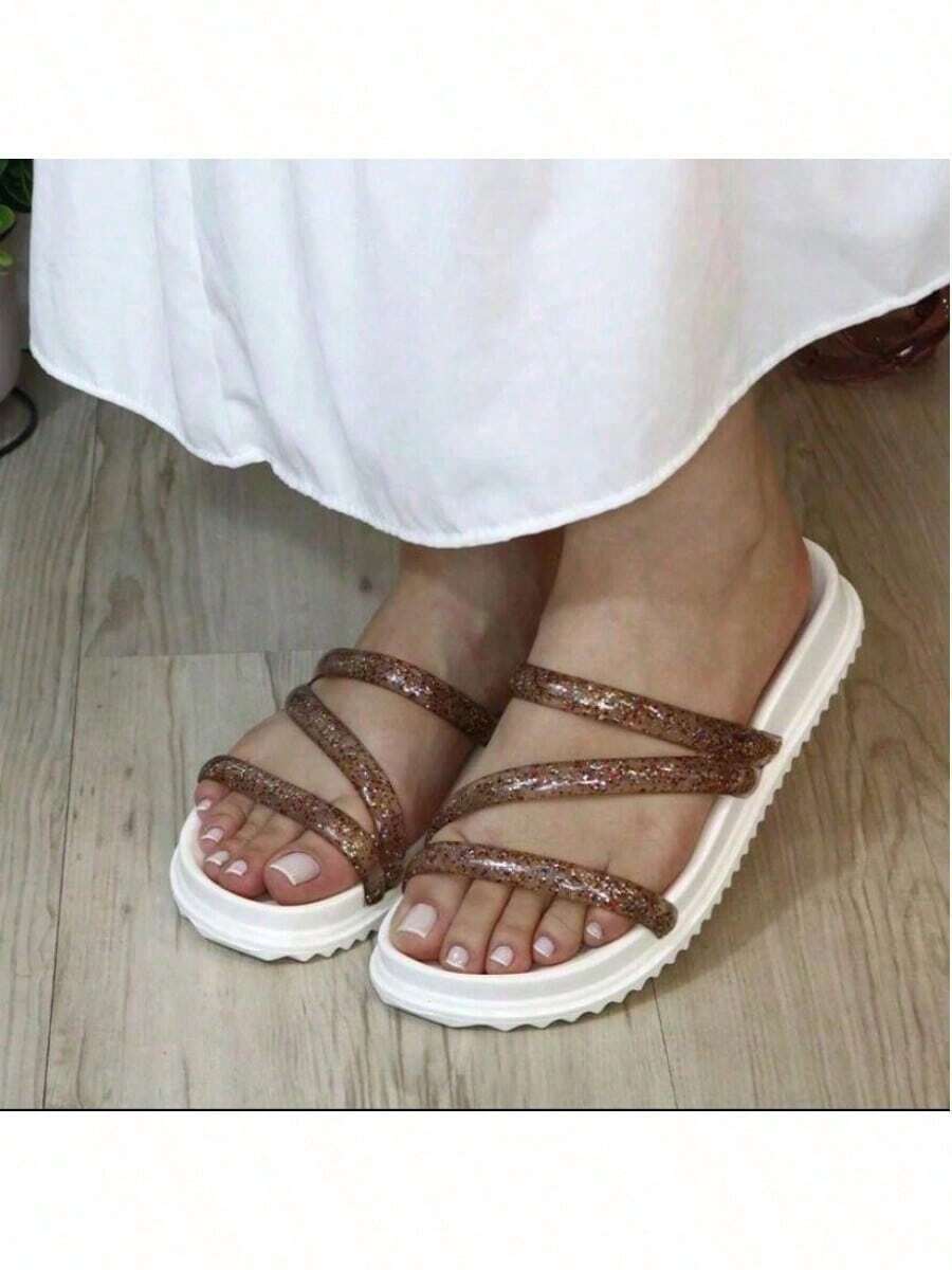 Women's Shiny Sandal Shiny Comfortable And Light Sandal 34 To 40 - Beach Style - 白色 - 查看 1