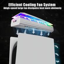 Ventilador Enfriador a Prueba de Polvo para PS 5 con Luz RGB de 7 Modos, Bajo Ruido, Compatible con Edición Digital y con Disco, 3 Velocidades con Botón Táctil Independiente y 2 Puertos USB - Blanco - Ver 4