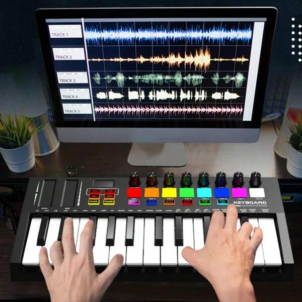 25-Key MIDI Keyboard, Multi-Function Professional Electronic Music Melodica Controller With Display, Smart Portable Beat Pad Keyboard