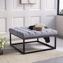 Living And Home Square Linen Footstool With Metal Frame - Gris 84 cm ancho x 80 cm profundidad x 46 cm alto - Ver 6