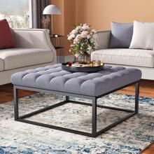 Living And Home Square Linen Footstool With Metal Frame - Gris 84 cm ancho x 80 cm profundidad x 46 cm alto - Ver 1