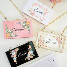Bolsa de maquillaje de acrílico personalizada, embrague de dama de honor, bolsa de fiesta transparente, billetera personalizable, bolsa de maquillaje de viaje con cadena, hermoso regalo para la novia