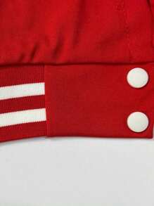 2pcs/Set Women Solid Color Jacket With Baseball Buttons, Casual Sports Suit - White Red - View 5