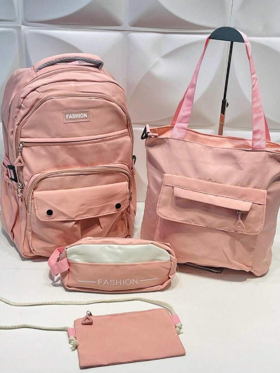 Four-Piece Student Backpack - 粉色 - 查看 1