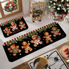 1/2pcs Christmas Kitchen Rugs - Soft, Absorbent, Anti-Slip, Stain Resistant, Machine Washable Memory Foam Floor Mats With Festive Gingerbread & Candy Cane Design - Handmade, Decorative, Seasonal, Polyester Rugs For Home, Office, Laundry, Bathroom