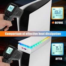 Ventilador Enfriador a Prueba de Polvo para PS 5 con Luz RGB de 7 Modos, Bajo Ruido, Compatible con Edición Digital y con Disco, 3 Velocidades con Botón Táctil Independiente y 2 Puertos USB - Blanco - Ver 6