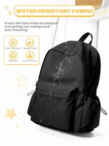 Ba lô nhẹ dành cho trường học, Túi đi học cơ bản cổ điển dành cho học sinh trung học dành cho nữ sinh, Túi đeo ngày 15,6 inch thông thường chống nước để đi du lịch với túi bên chai, Trường đại học du lịch Unisex, Ba lô đi làm thông thường nhiều màu Ba lô túi sách, Ba lô du lịch cần thiết - màu đen - Xem 6