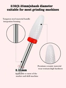 1 pezzo. Punta per trapano per unghie in carburo con gambo da 3/32' in ceramica di mais, fresa rotante per fresatura, punte per fresa per unghie, trapano elettrico per manicure e pedicure.