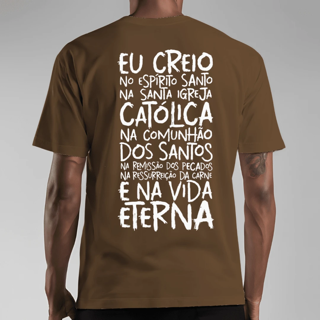 T-Shirt Catholic Shirt Printed Prayer Creed Back - 鏽棕色 - 查看 1