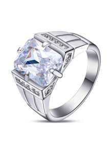 1pc Men's Fashion Square Luxury Zirconia Stone Ring, 6-Color Multi-Pack, Wedding Engagement Party Jewelry Gift For Christmas