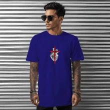 T-Shirt Catholic Shirt Printed Prayer Creed Back - 藏蓝色 - 查看 2