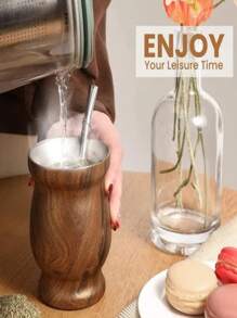 1pc/3pcs, Double-Walled Stainless Steel Yerba Mate Cup Set 8Oz, Tea Cup Set Include Insulated Yerba Mate Cup, Mate Straw Spoon & Cleaning Brush, Double-Walled And Hot & Cold Drink, For Mate Tea, Coffee, Easy To Clean )(Wood/Marble/Pink/Gray/White/Black) - Multicolor - View 10