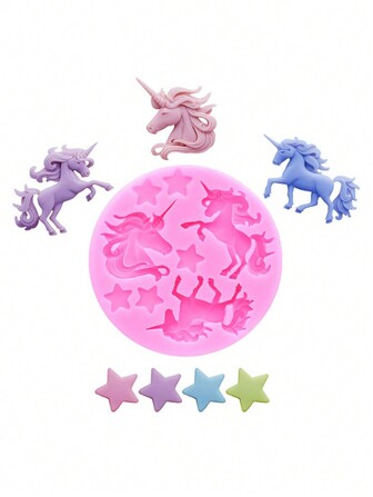1pc Pink Liquid Silicone Material Silicone Mold, Mini Pentagram Unicorn Head Accessory Silicone Mold For Making Resin Crystal Jewelry Accessories