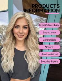 White Blonde Wigs For Women Long Curly Layered Lace Wig Hair Side Part - Gold - View 2