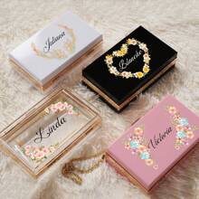 Bolsa de maquillaje de acrílico personalizada, embrague de dama de honor, bolsa de fiesta transparente, billetera personalizable, bolsa de maquillaje de viaje con cadena, hermoso regalo para la novia