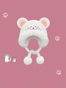 1pc Cute Cat & Mouse Style Winter Warm Hooded Earmuff Hat, Funny & Quirky