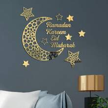 1pc Ramadan, New Year, Valentine's Day Crescent Moon, Star, Letter Acrylic Mirror Wall Sticker, Holiday Home Decor Self-Adhesive