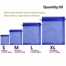 50 件欧根纱礼品袋、珠宝包装袋、抽绳婚礼礼品袋、手链袋、学校用品食品袋、食品盒，适用于糖果、巧克力、饼干等， - 寶藍色 - 查看 3