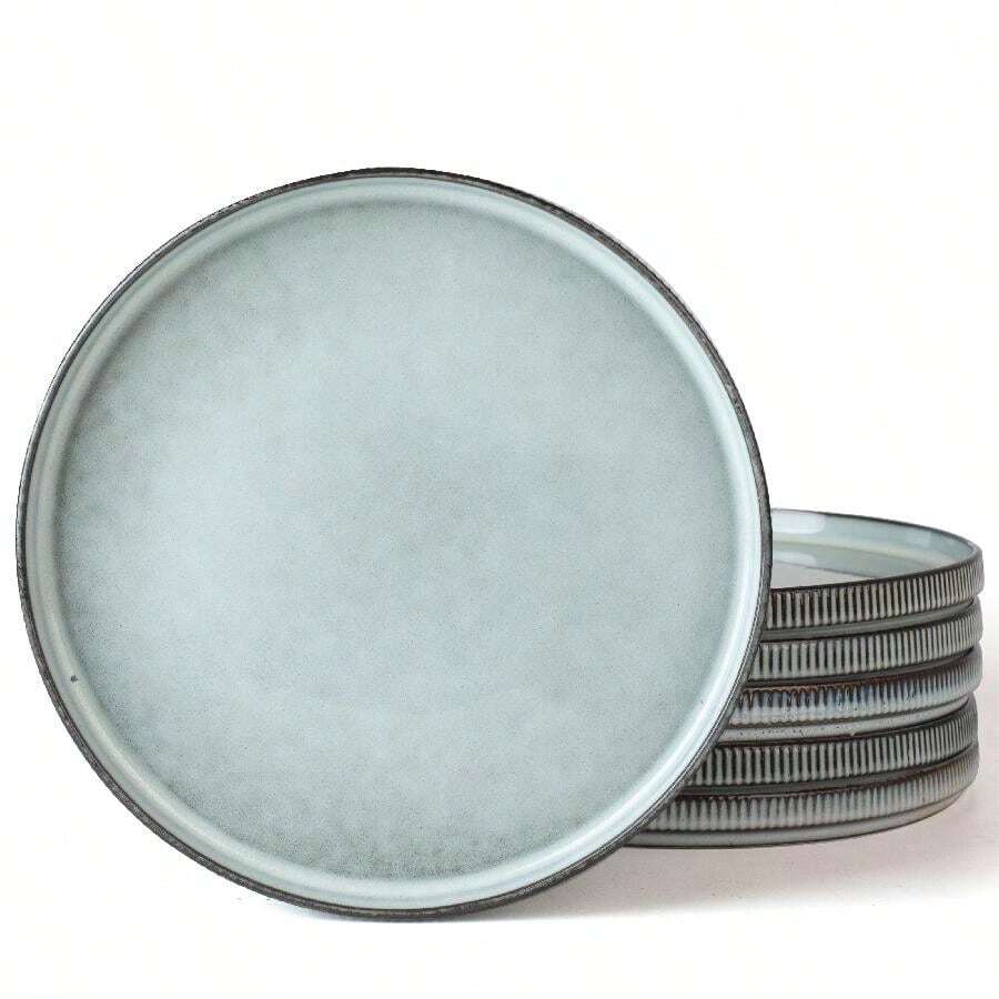 Richmount 6 Piece 10 Inches Plate Set, Dinner Plates For 6, Scratch Resistant, Stoneware Dinnerware, Kitchen Modern Rustic Serving Dishes - 煙藍色 - 查看 1